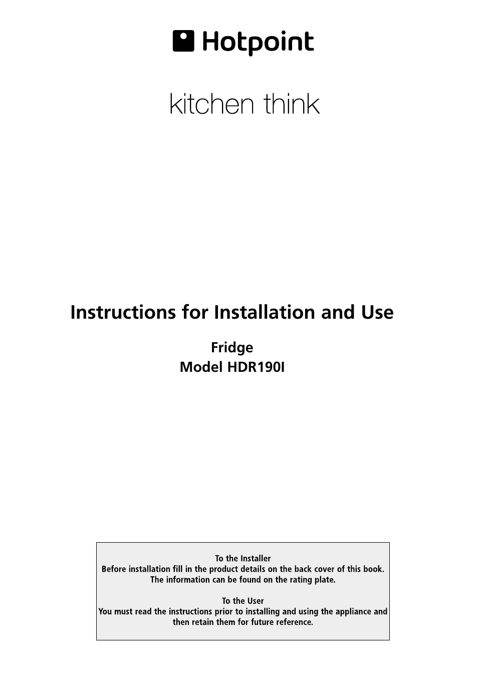Hotpoint HDR190I User Manual | 12 pages