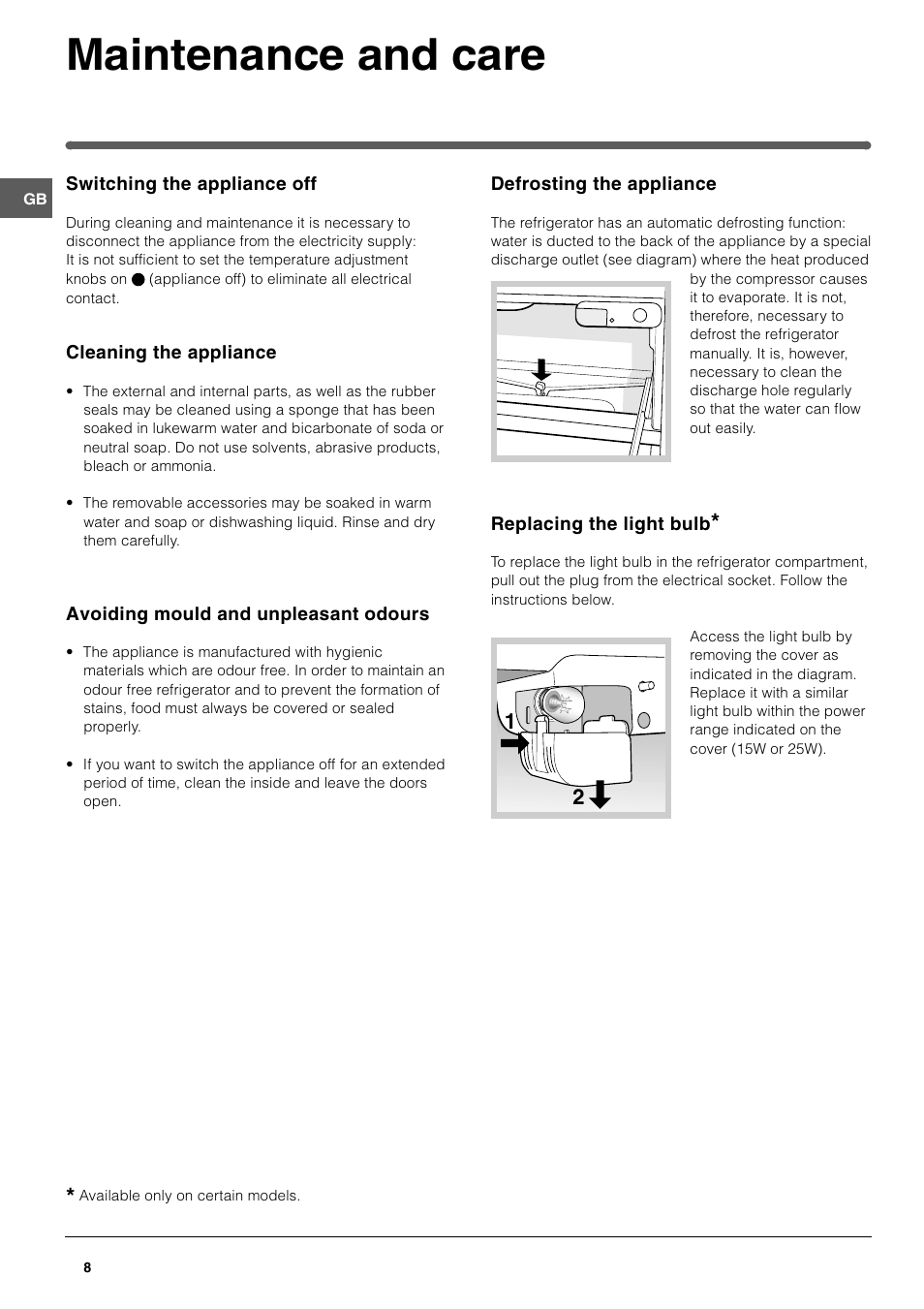 Maintenance and care | Hotpoint HDR190I User Manual | Page 8 / 12