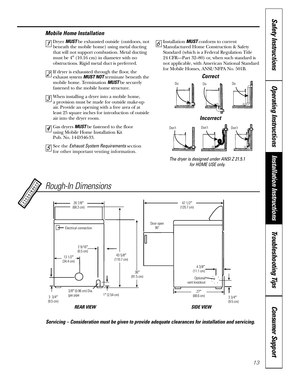 Rough-in dimensions | Hotpoint NLL113 User Manual | Page 13 / 24