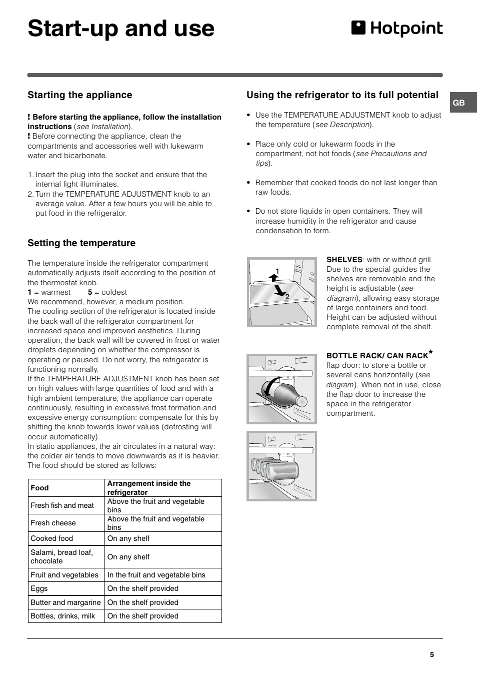 Start-up and use | Hotpoint RTA 42 User Manual | Page 5 / 12