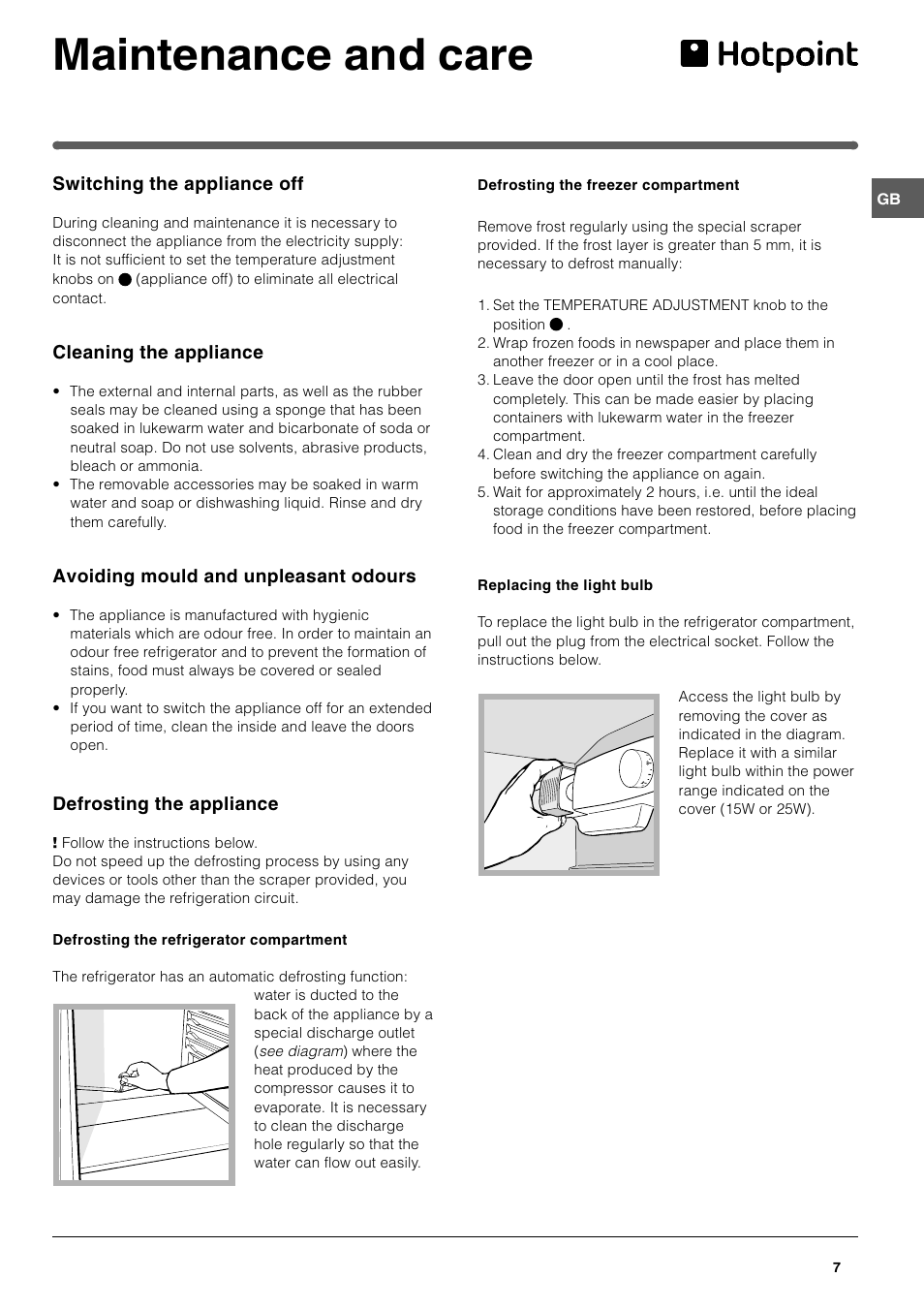 Maintenance and care | Hotpoint RTA 42 User Manual | Page 7 / 12