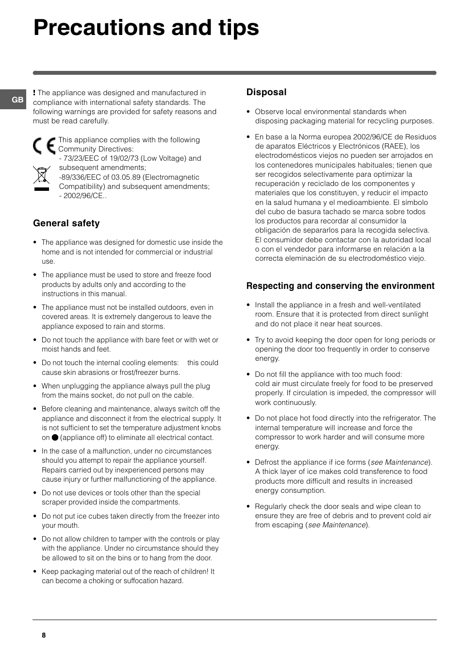 Precautions and tips | Hotpoint RTA 42 User Manual | Page 8 / 12