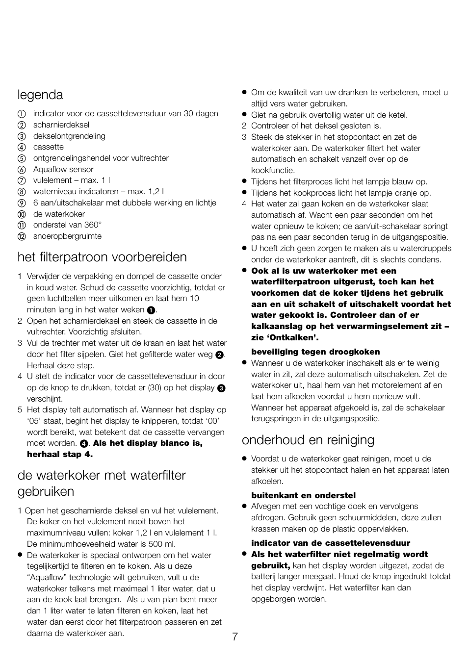 Legenda, Het filterpatroon voorbereiden, De waterkoker met waterfilter gebruiken | Onderhoud en reiniging | Kenwood WK960 User Manual | Page 10 / 76