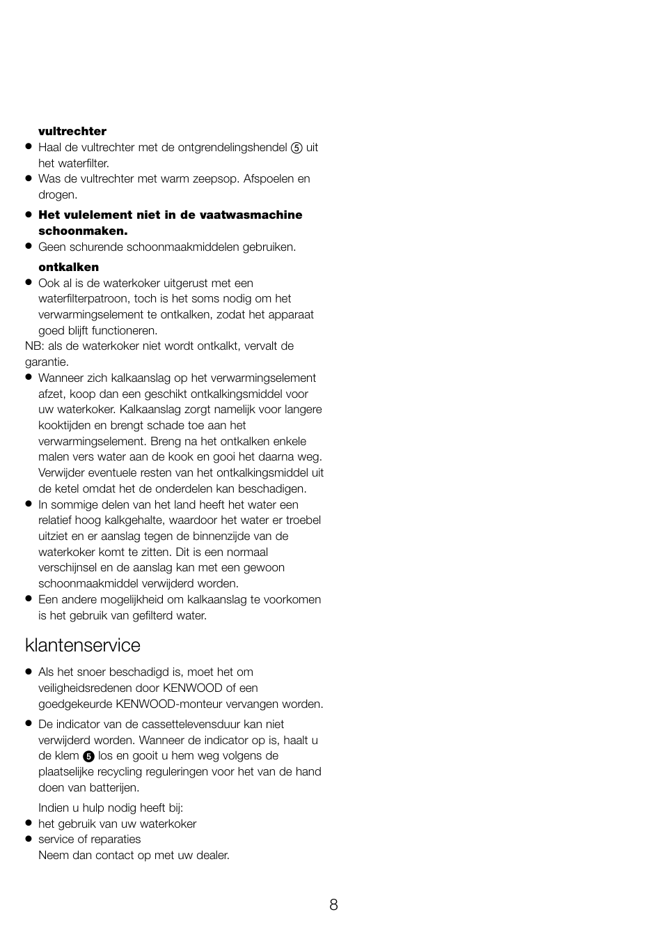 Klantenservice | Kenwood WK960 User Manual | Page 11 / 76