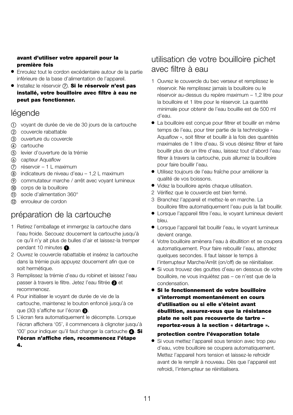 Légende, Préparation de la cartouche | Kenwood WK960 User Manual | Page 14 / 76