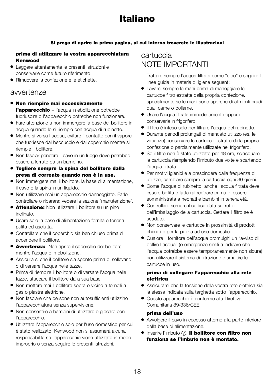 Italiano, Avvertenze | Kenwood WK960 User Manual | Page 21 / 76