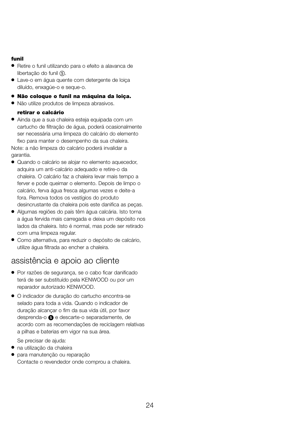 Assistência e apoio ao cliente | Kenwood WK960 User Manual | Page 27 / 76