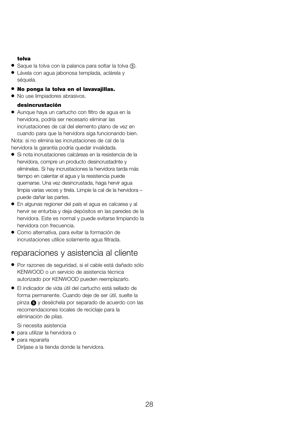 Reparaciones y asistencia al cliente | Kenwood WK960 User Manual | Page 31 / 76