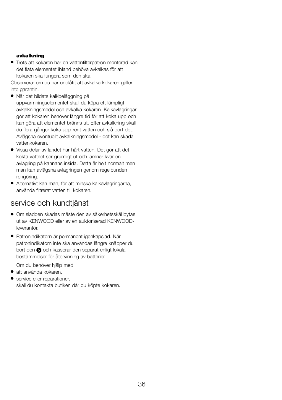 Service och kundtjänst | Kenwood WK960 User Manual | Page 39 / 76