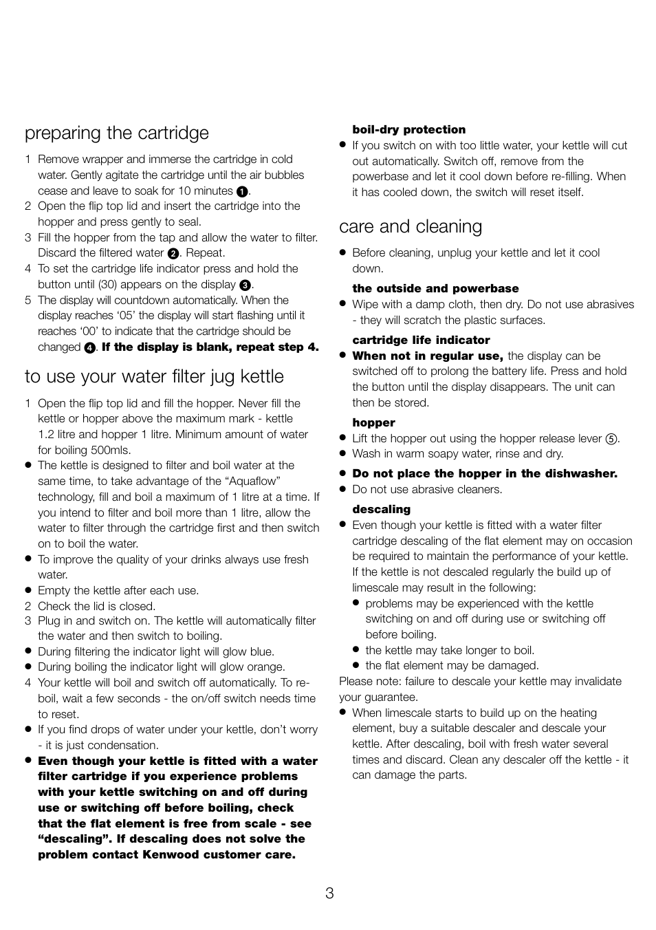 Preparing the cartridge, Care and cleaning | Kenwood WK960 User Manual | Page 6 / 76