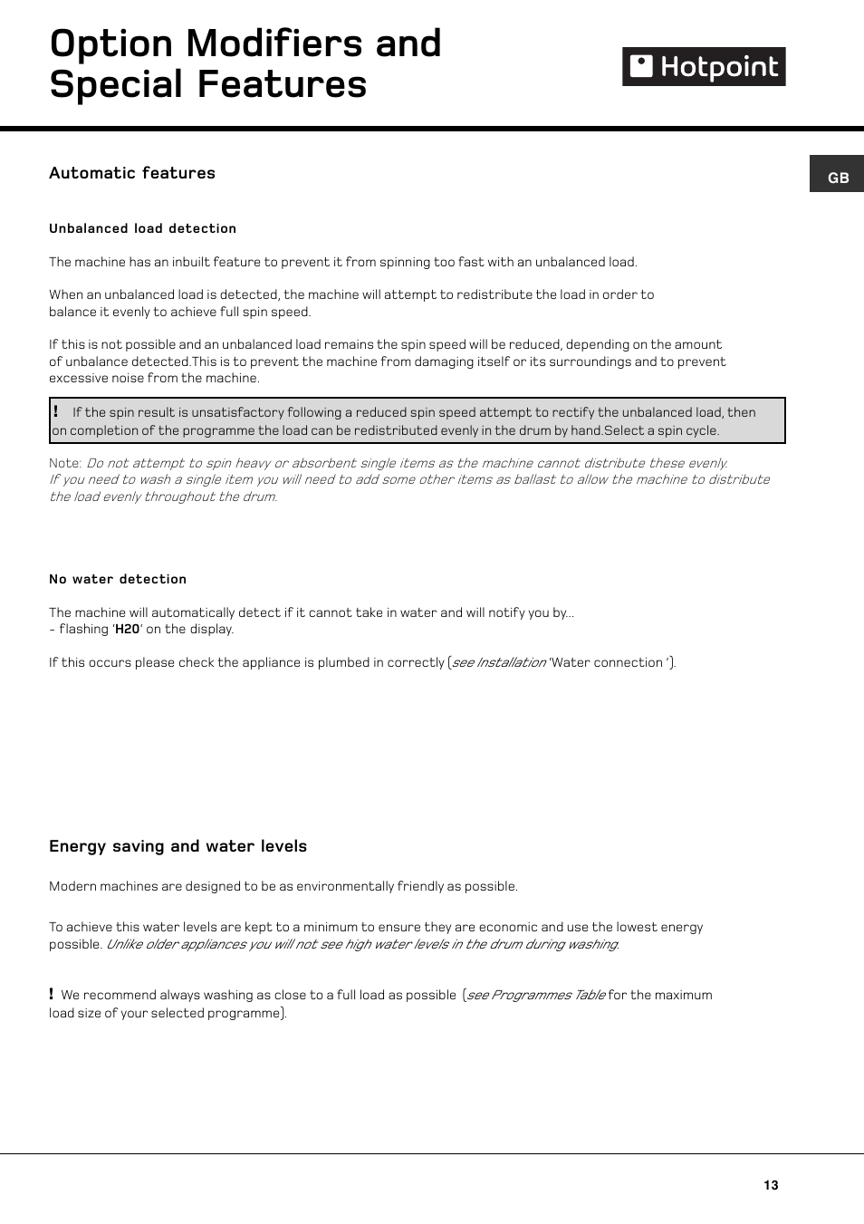 Option modifiers and special features | Hotpoint WT640 User Manual | Page 13 / 20