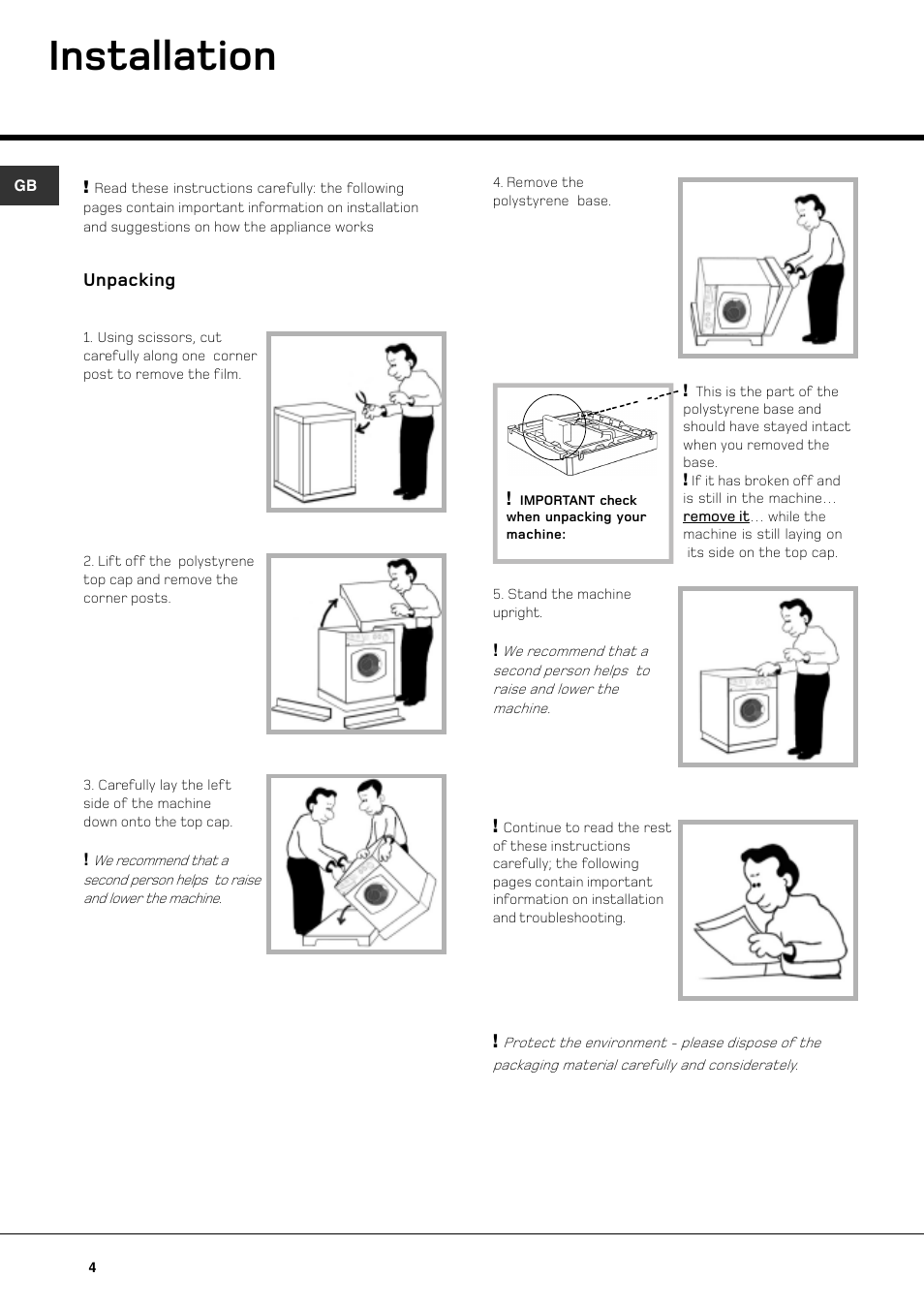 Installation | Hotpoint WT640 User Manual | Page 4 / 20