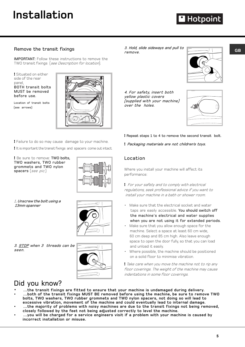 Installation, Did you know | Hotpoint WT640 User Manual | Page 5 / 20