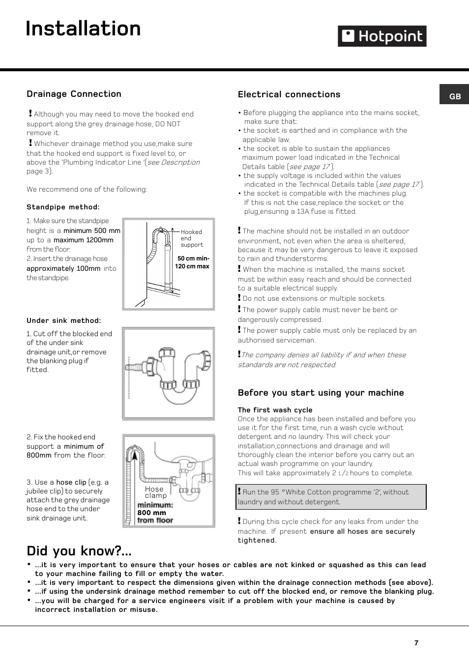 Installation, Did you know | Hotpoint WT640 User Manual | Page 7 / 20