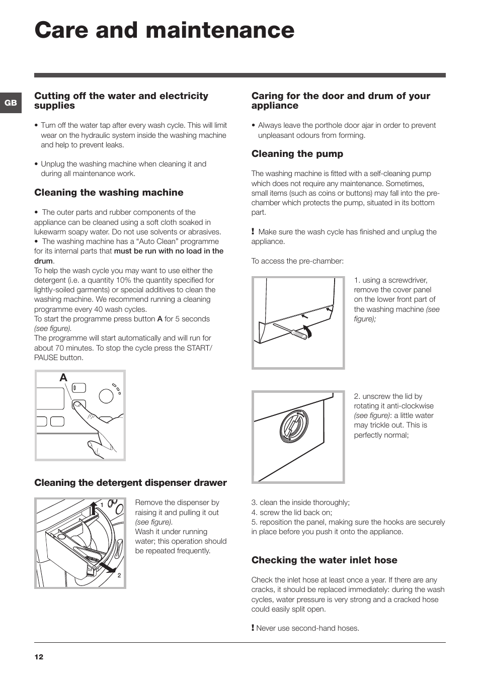 Care and maintenance | Hotpoint WMPF User Manual | Page 12 / 16