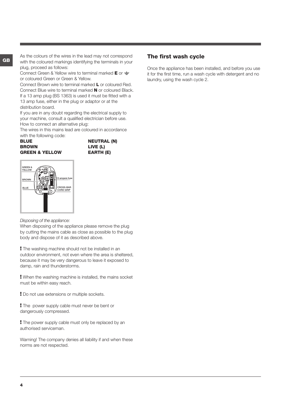 The first wash cycle | Hotpoint WMPF User Manual | Page 4 / 16