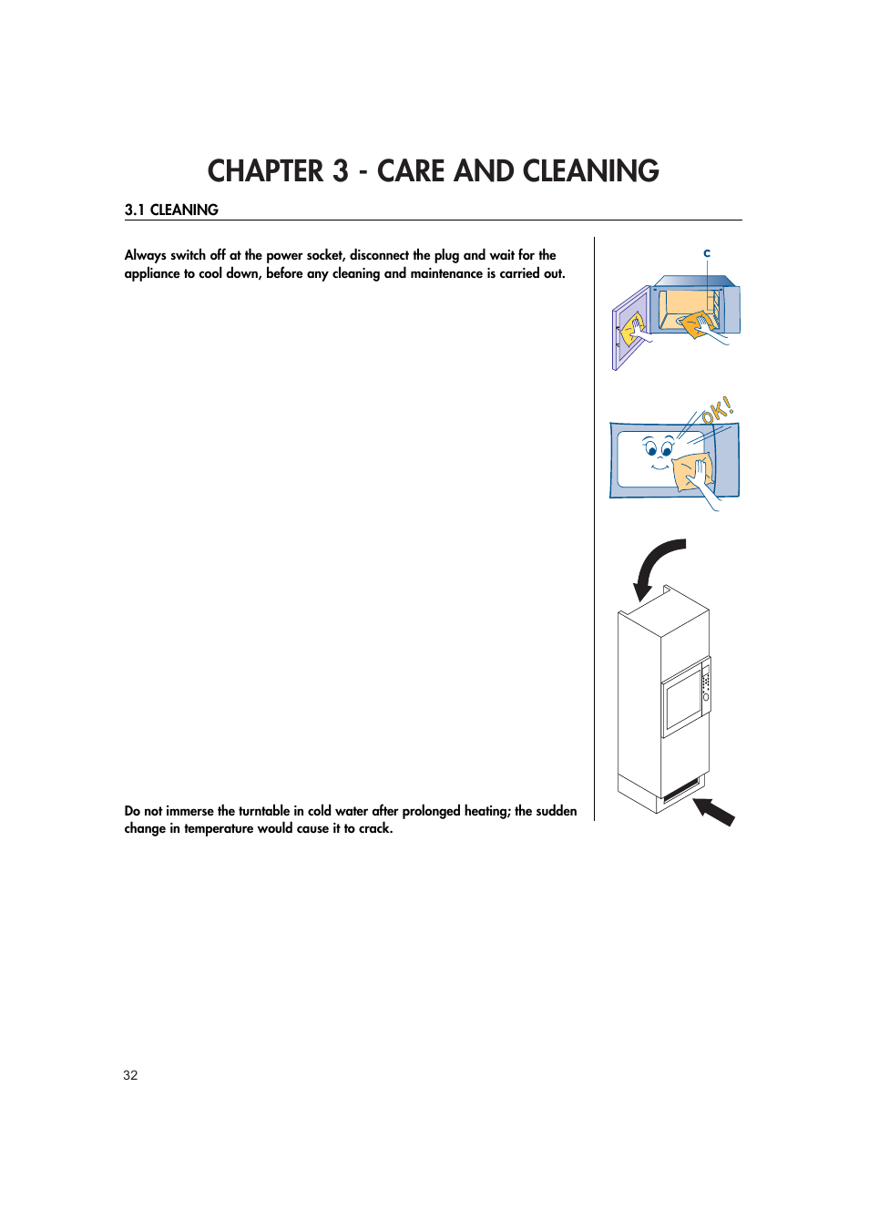 Chapter 3 - care and cleaning | Hotpoint MWH221 User Manual | Page 32 / 36