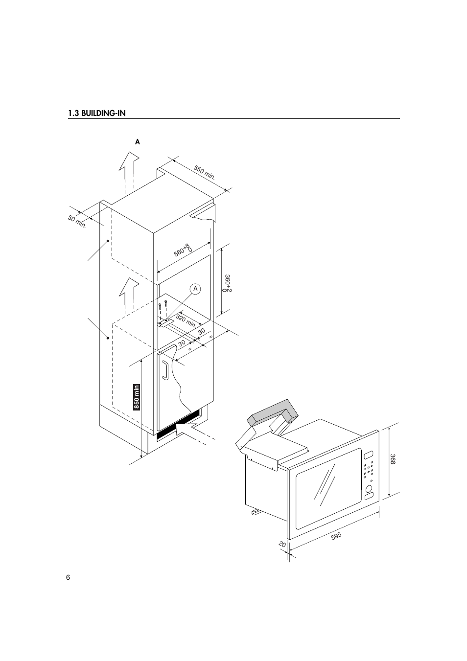3 building-in, Ventilation passageway | Hotpoint MWH221 User Manual | Page 6 / 36