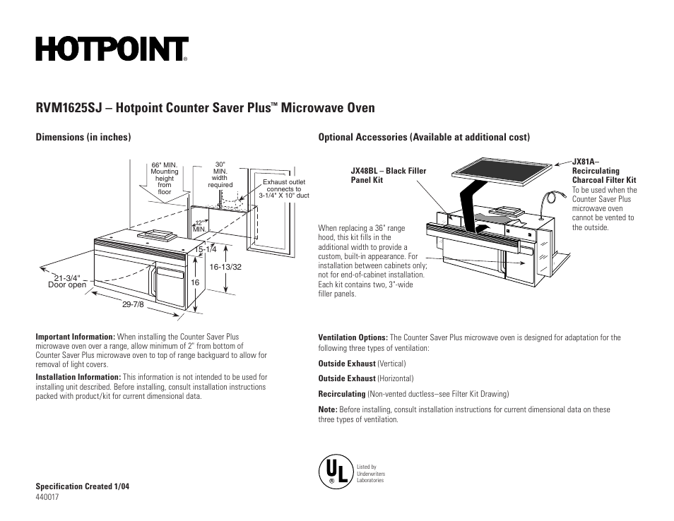 Hotpoint COUNTER SAVER PLUS RVM1625SJ User Manual | 2 pages