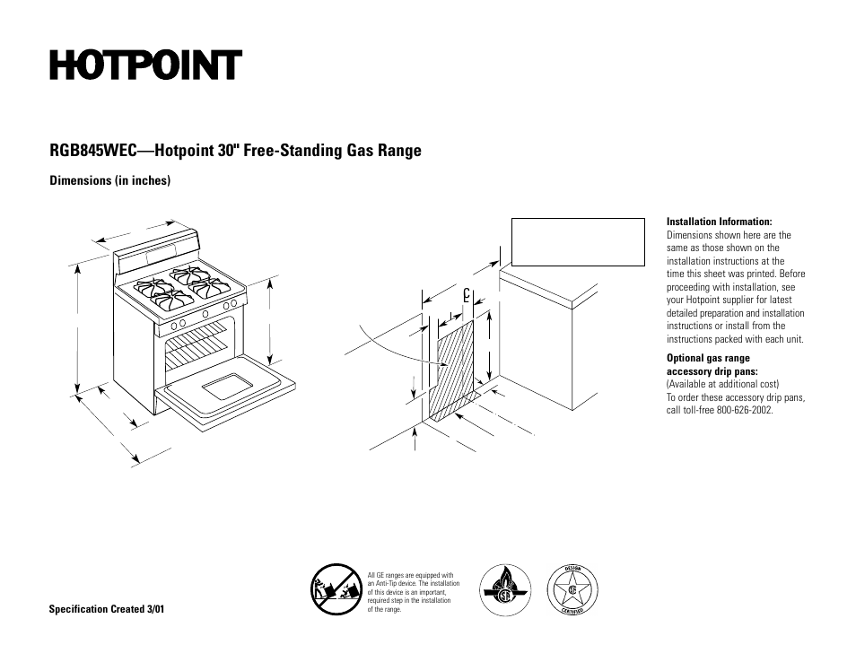 Hotpoint RGB845WEC User Manual | 2 pages