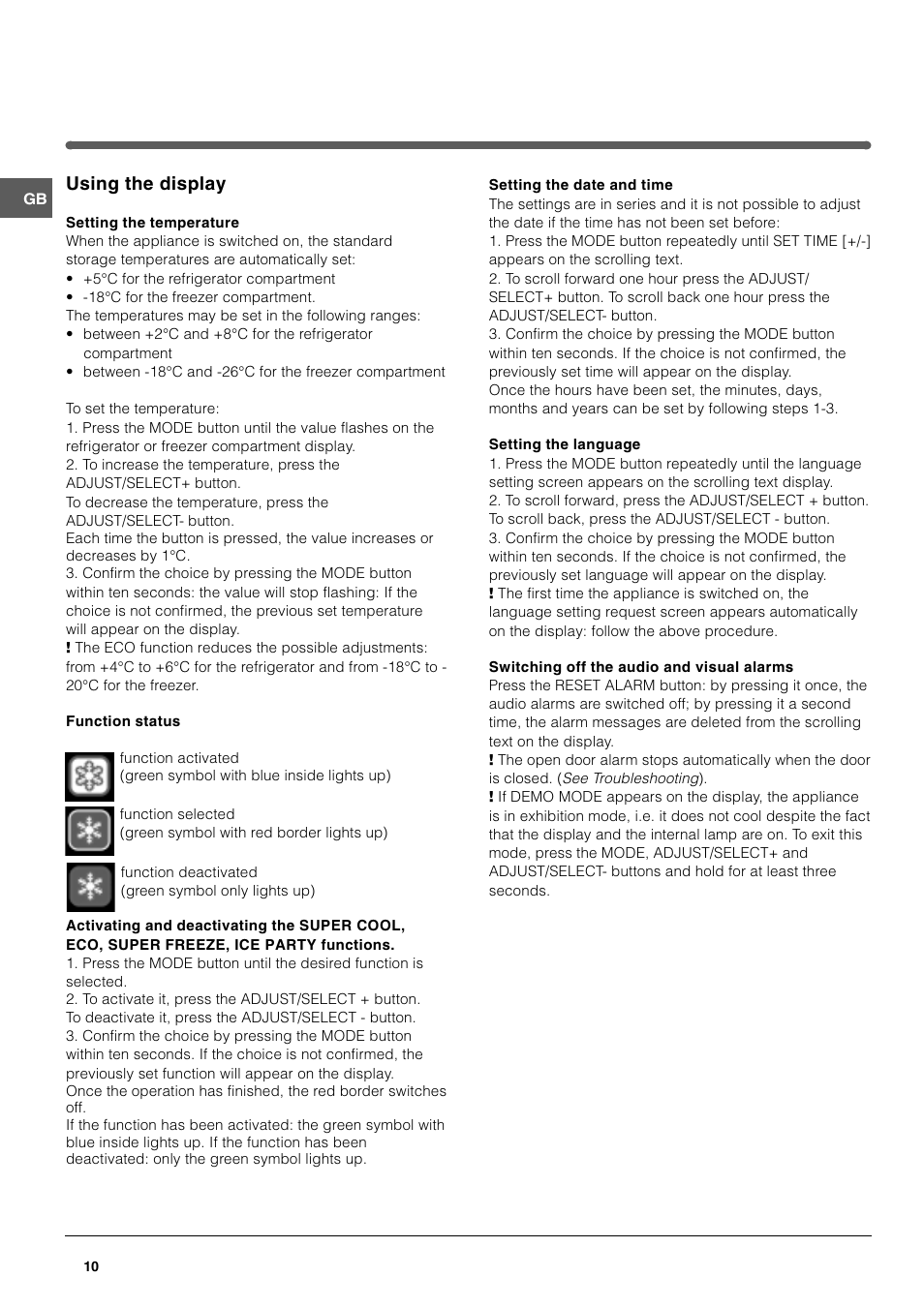 Using the display | Hotpoint FFL49 User Manual | Page 10 / 20