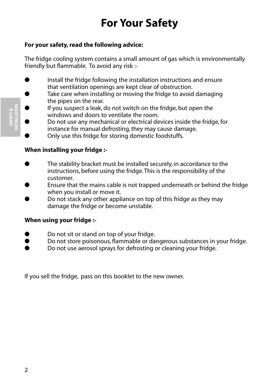 For your safety | Hotpoint RLA84 User Manual | Page 2 / 20