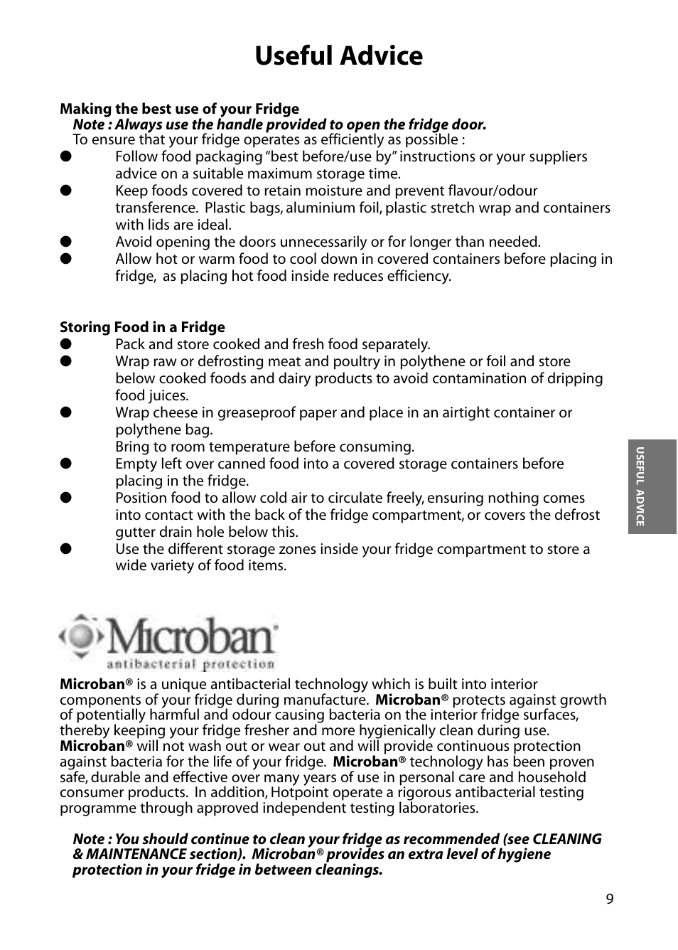 Useful advice | Hotpoint RLA84 User Manual | Page 9 / 20