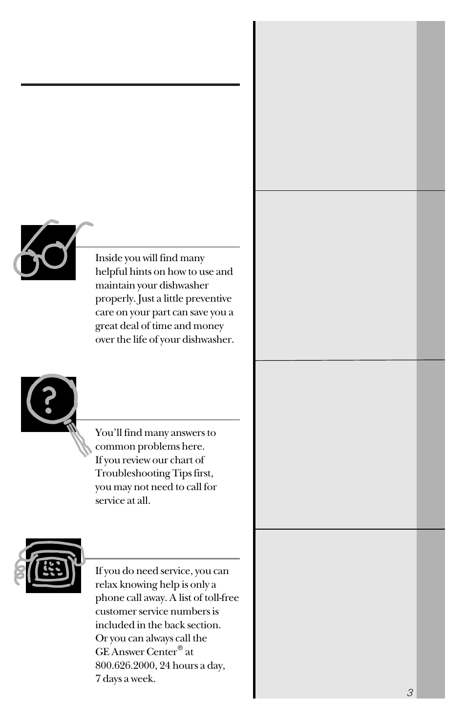 Operating instructions, Troubleshooting tips, Customer service | Hotpoint & you, a service partnership, Read this manual, If you need service | Hotpoint HDA3430 User Manual | Page 3 / 32