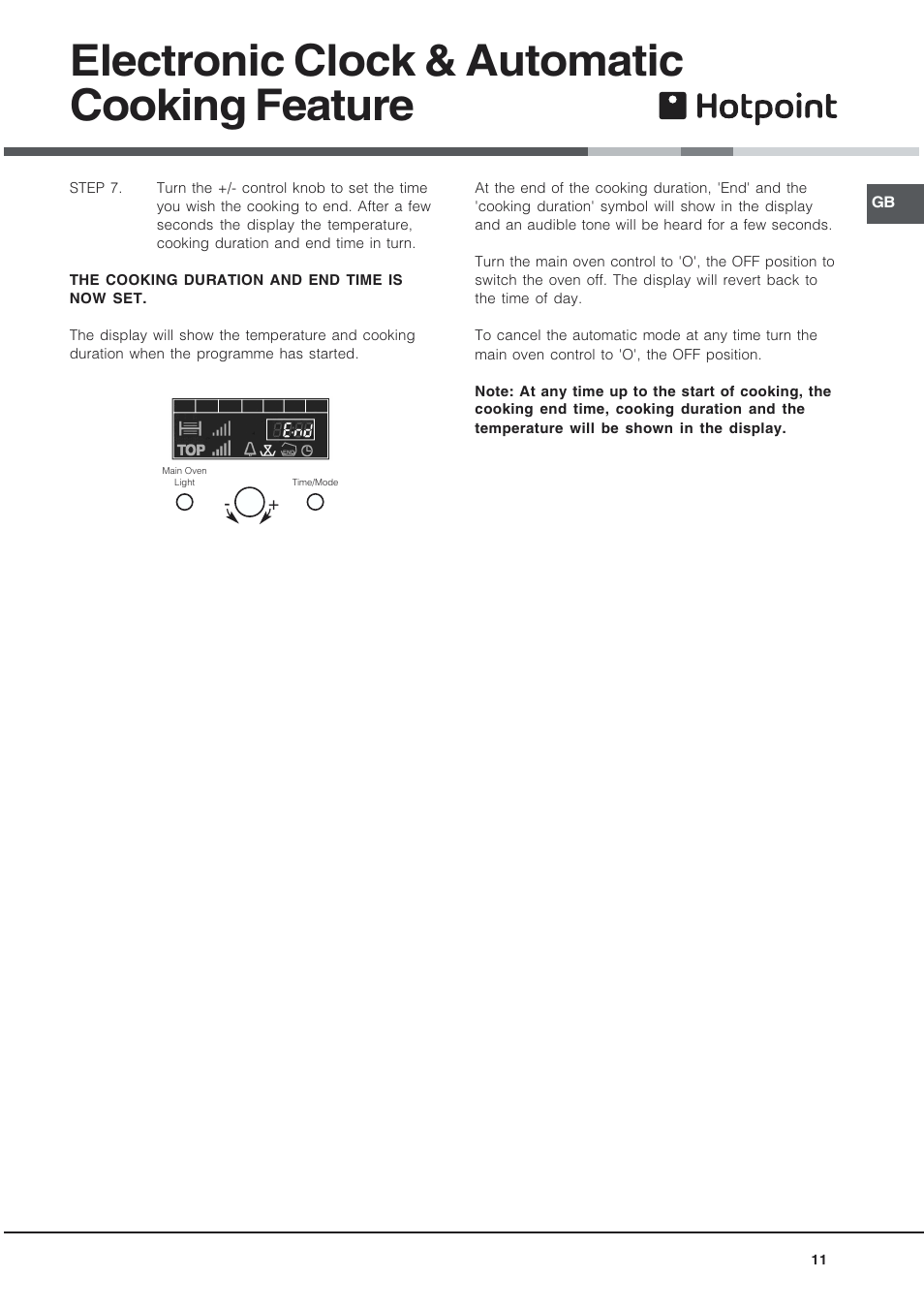 Electronic clock & automatic cooking feature | Hotpoint EG94 User Manual | Page 11 / 32