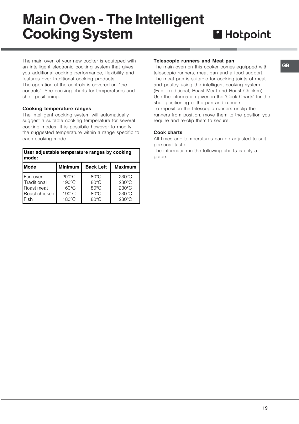 Main oven - the intelligent cooking system | Hotpoint EG94 User Manual | Page 19 / 32