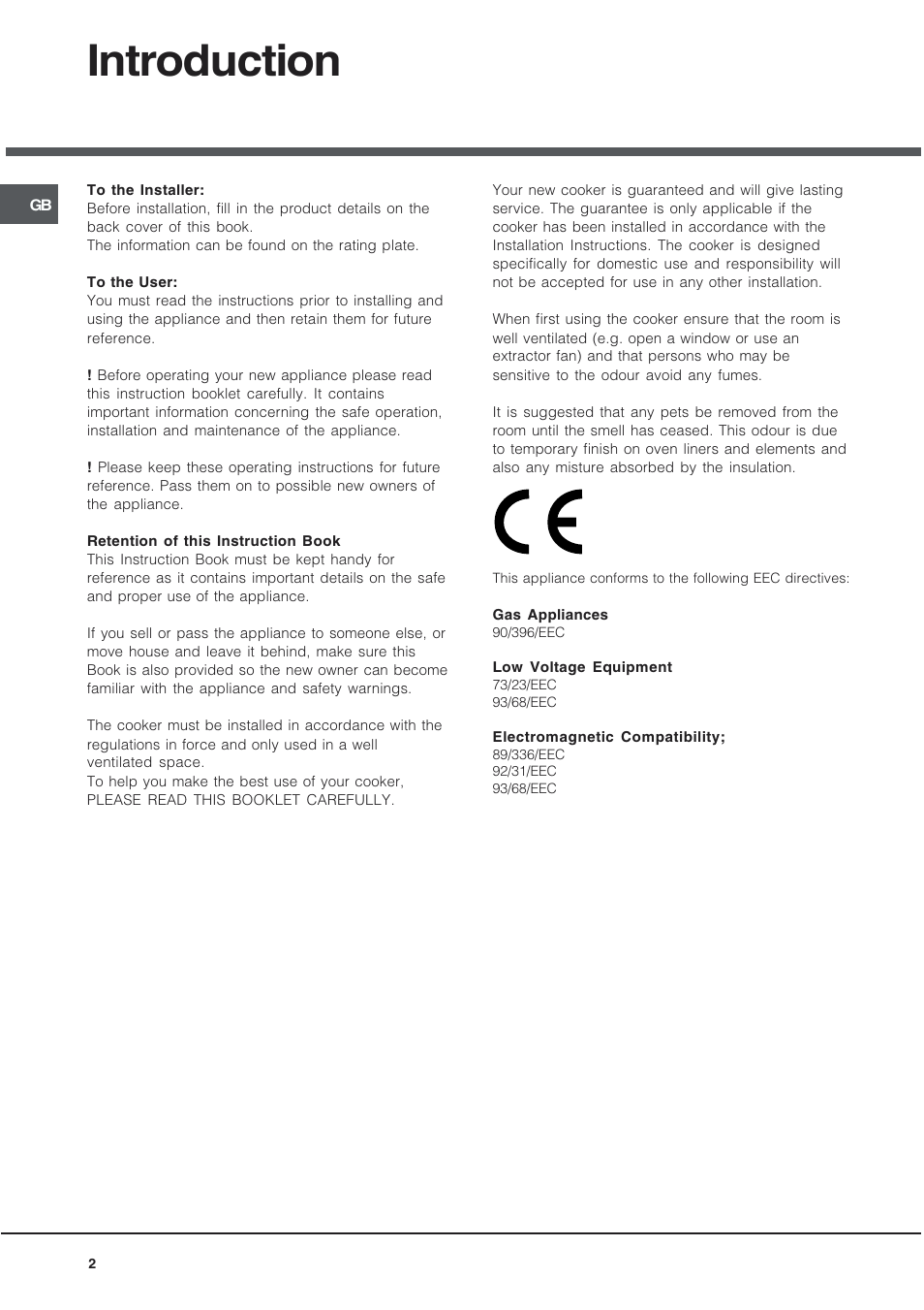 Introduction | Hotpoint EG94 User Manual | Page 2 / 32