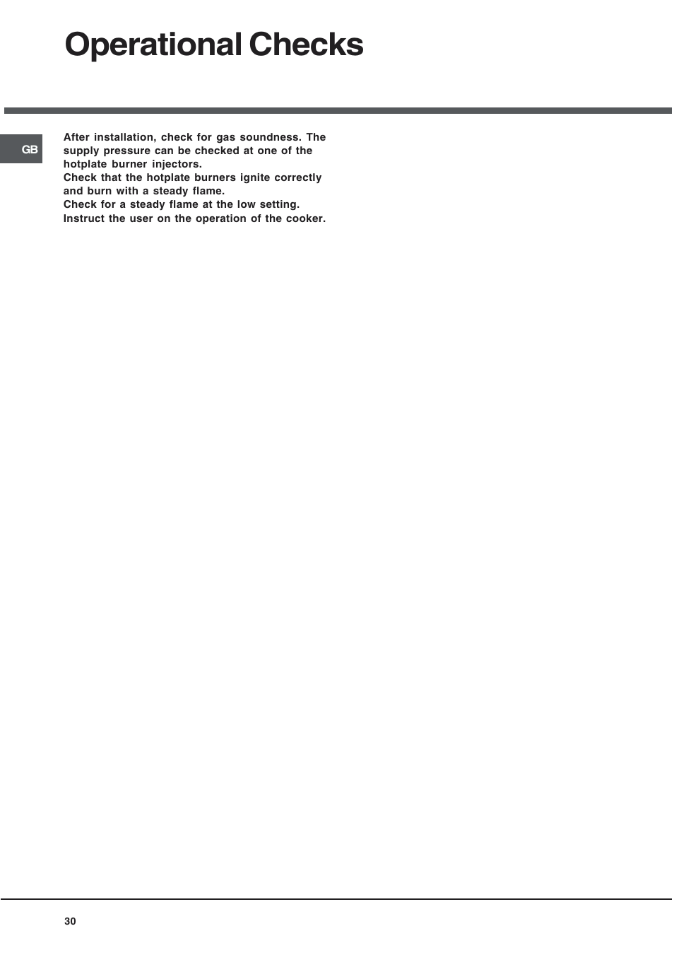 Operational checks | Hotpoint EG94 User Manual | Page 30 / 32