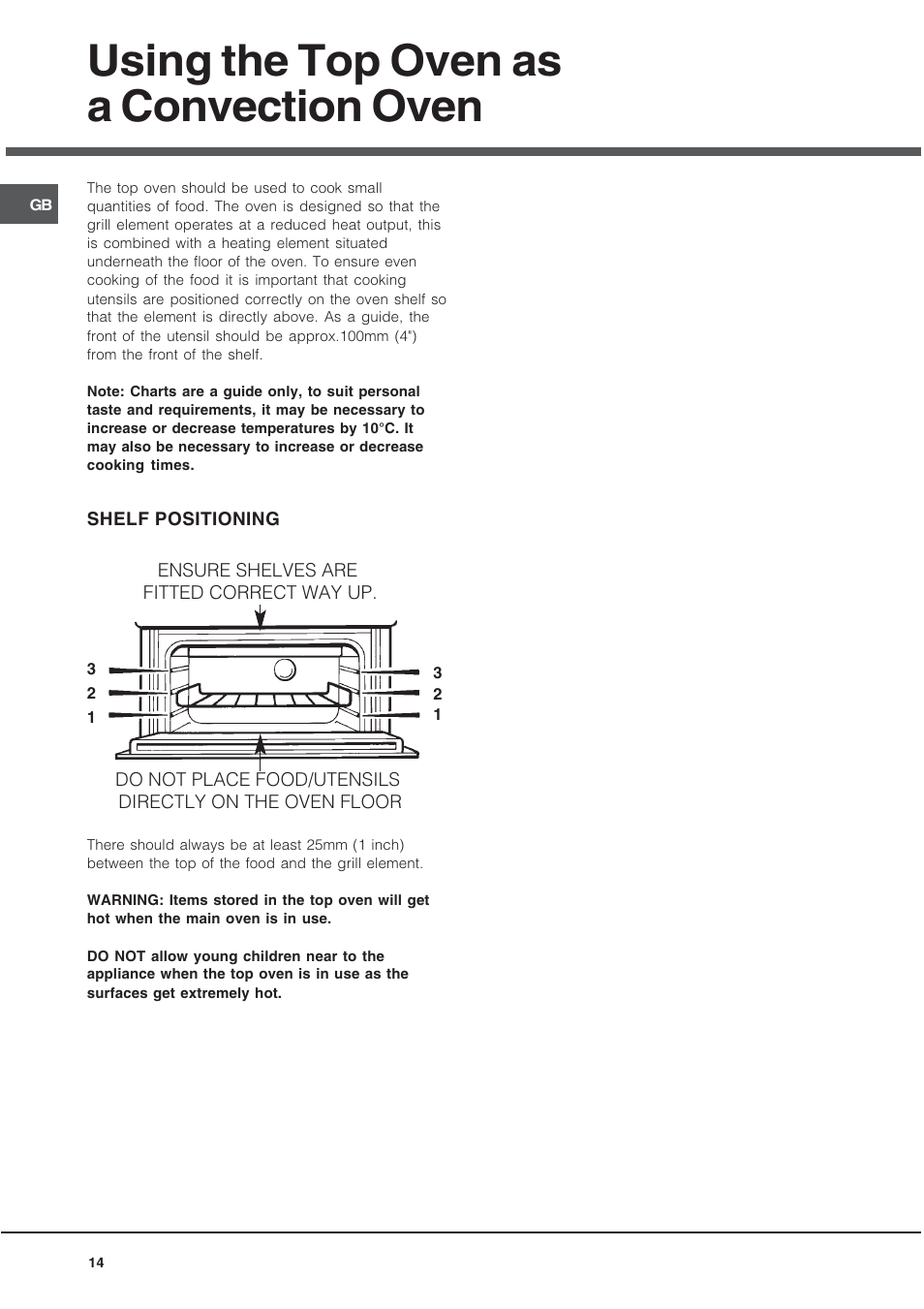 Using the top oven as a convection oven | Hotpoint BD52B/2 User Manual | Page 14 / 44