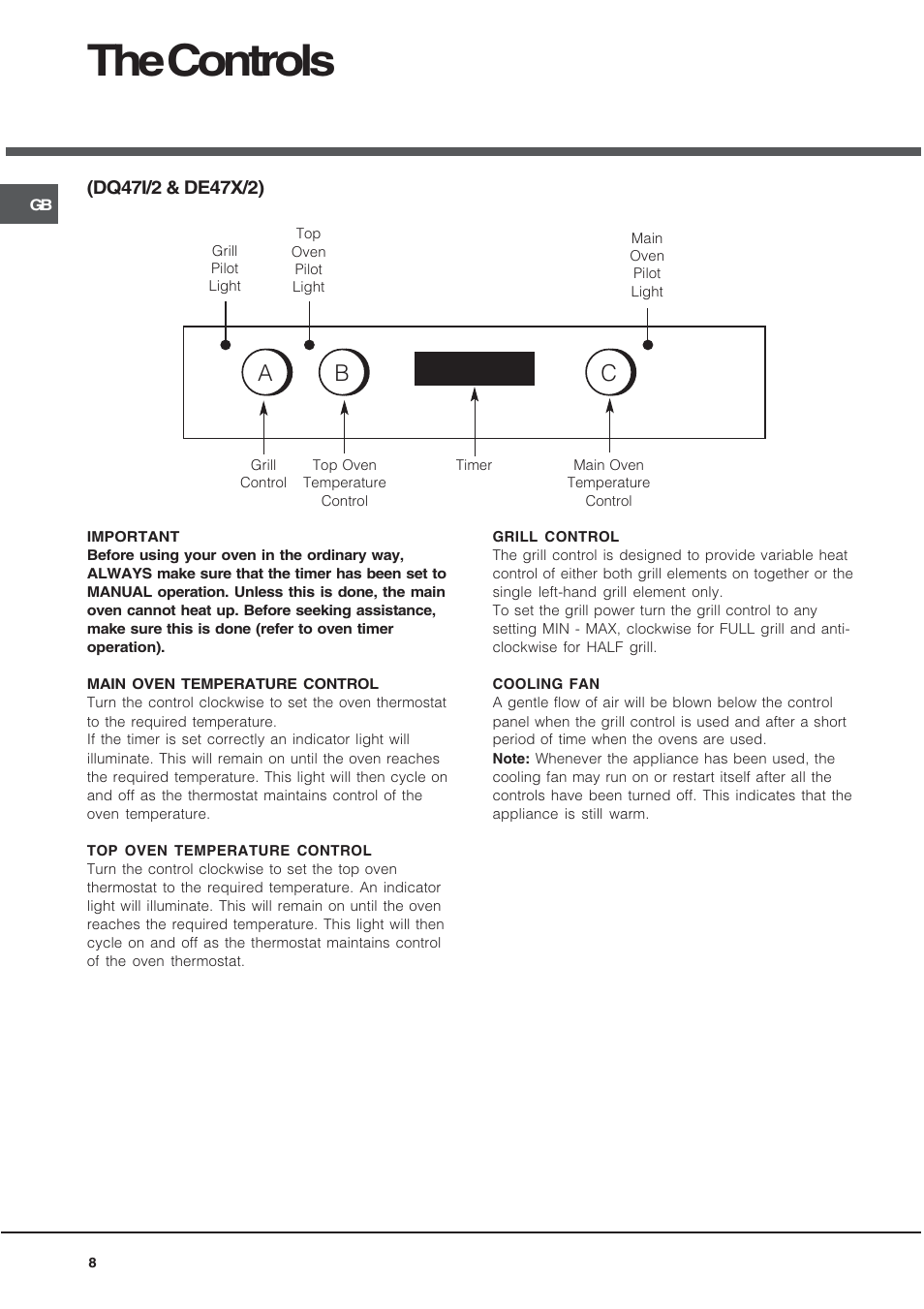 The controls, Ab c | Hotpoint BD52B/2 User Manual | Page 8 / 44