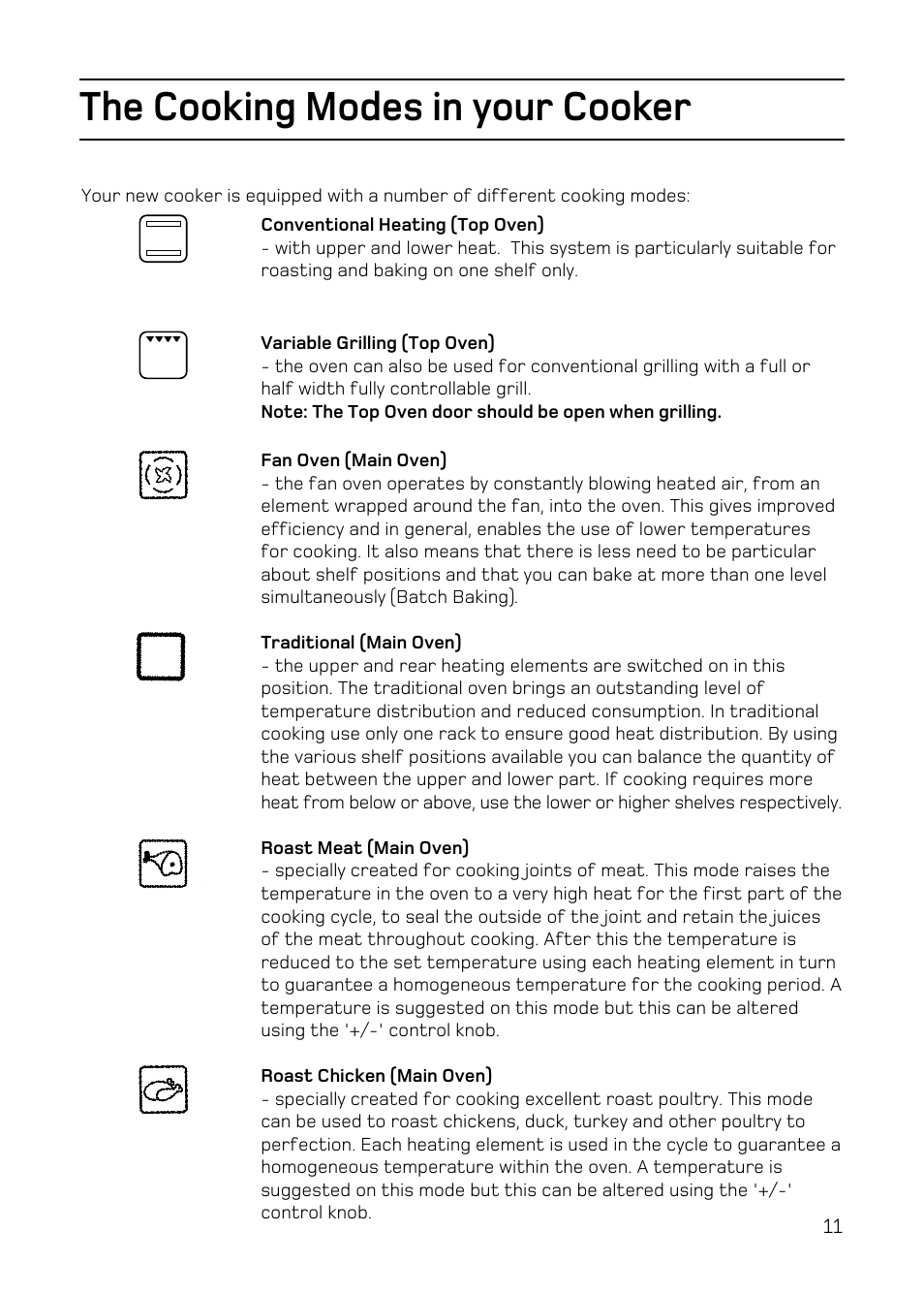 The cooking modes in your cooker | Hotpoint EW84 User Manual | Page 11 / 36
