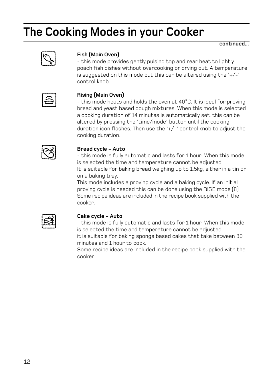 The cooking modes in your cooker | Hotpoint EW84 User Manual | Page 12 / 36