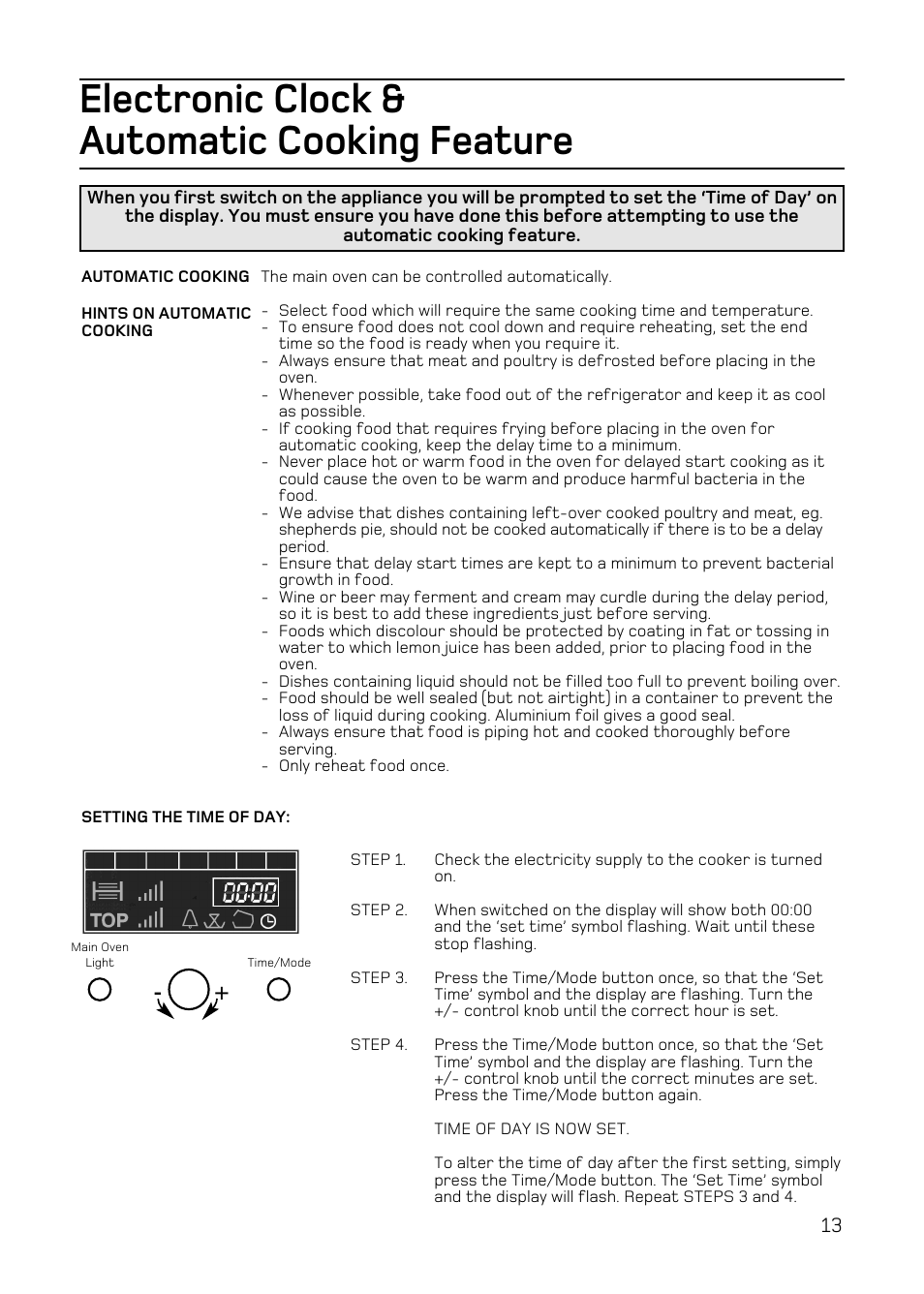 Electronic clock & automatic cooking feature | Hotpoint EW84 User Manual | Page 13 / 36