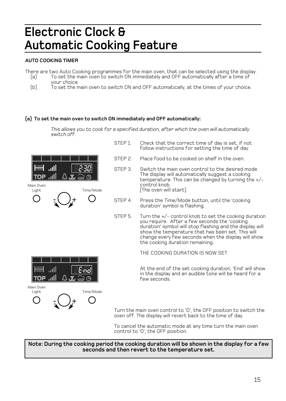 Electronic clock & automatic cooking feature | Hotpoint EW84 User Manual | Page 15 / 36