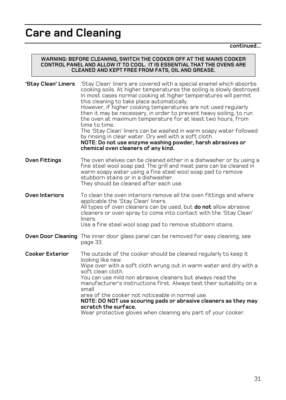 Care and cleaning | Hotpoint EW84 User Manual | Page 31 / 36