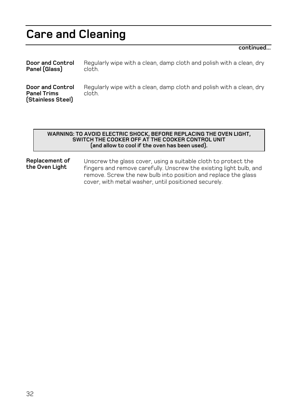 Care and cleaning | Hotpoint EW84 User Manual | Page 32 / 36