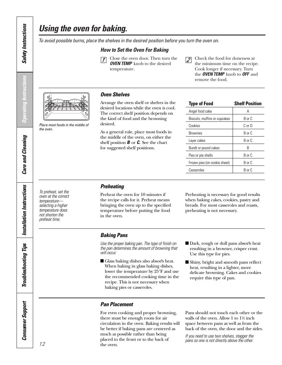 Using the oven for baking | Hotpoint RGA724 User Manual | Page 12 / 36