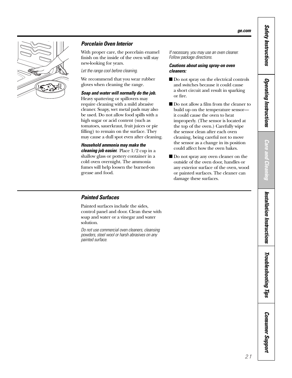 Oven interior, Painted surfaces, Oven interior painted surfaces | Hotpoint RGA724 User Manual | Page 21 / 36