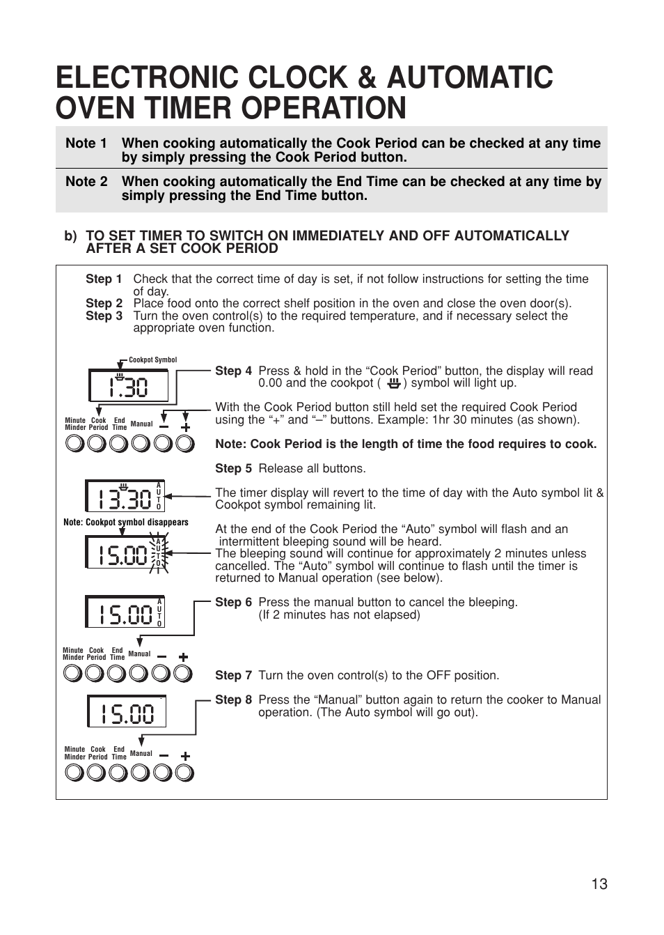 Electronic clock & automatic oven timer operation | Hotpoint BS61 MK2 User Manual | Page 13 / 40