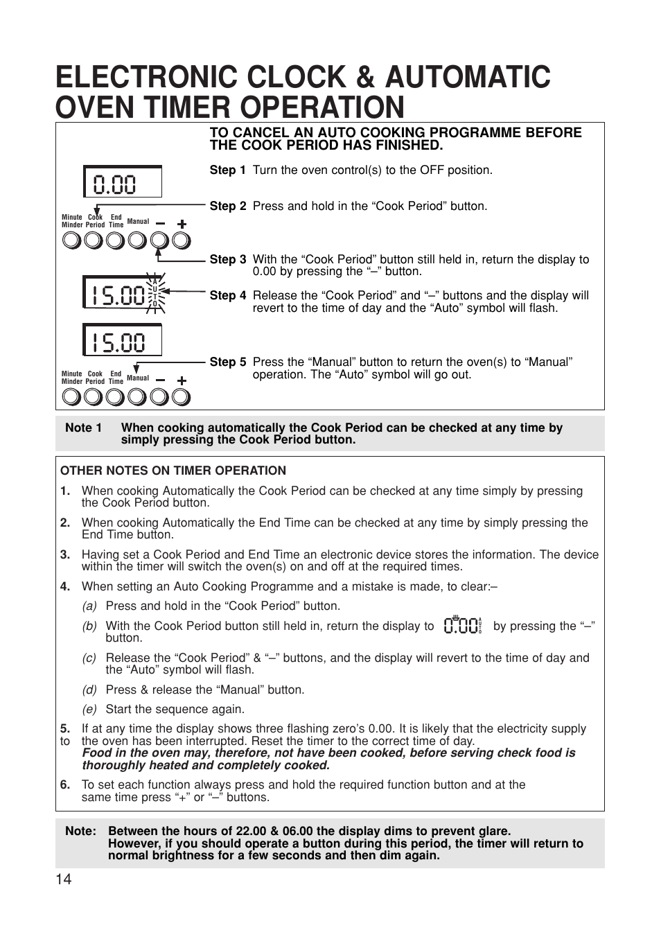 Electronic clock & automatic oven timer operation | Hotpoint BS61 MK2 User Manual | Page 14 / 40