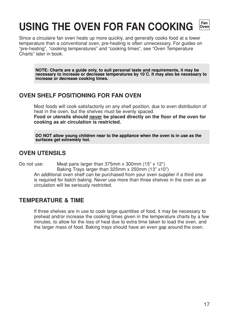 Using the oven for fan cooking | Hotpoint BS61 MK2 User Manual | Page 17 / 40