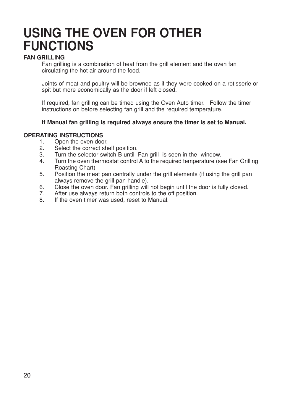 Using the oven for other functions | Hotpoint BS61 MK2 User Manual | Page 20 / 40