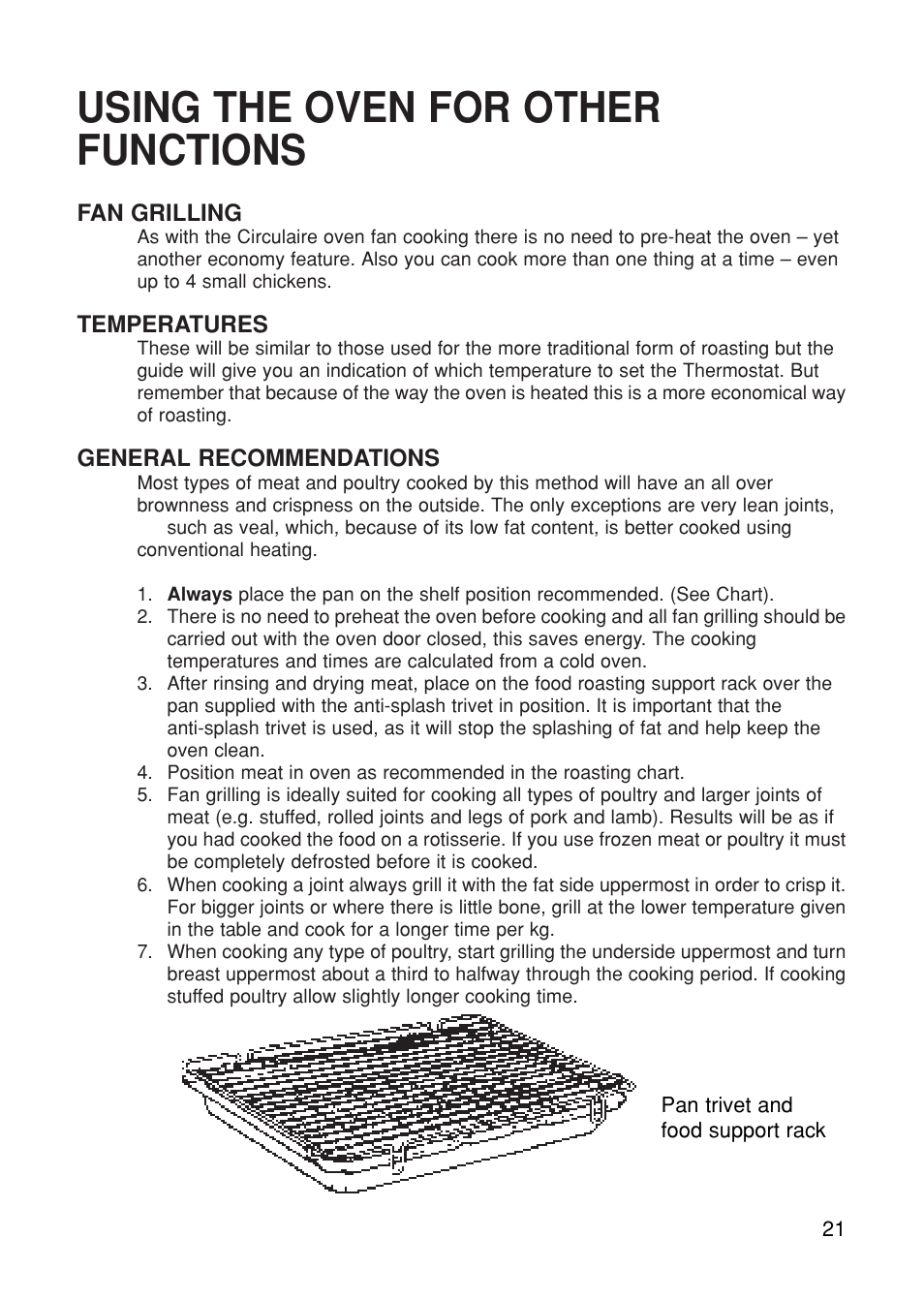 Using the oven for other functions | Hotpoint BS61 MK2 User Manual | Page 21 / 40