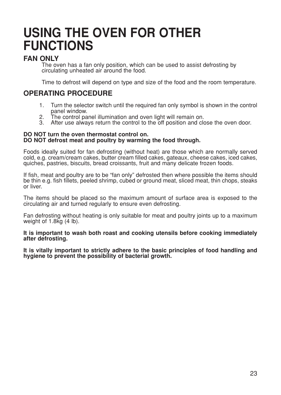 Using the oven for other functions | Hotpoint BS61 MK2 User Manual | Page 23 / 40