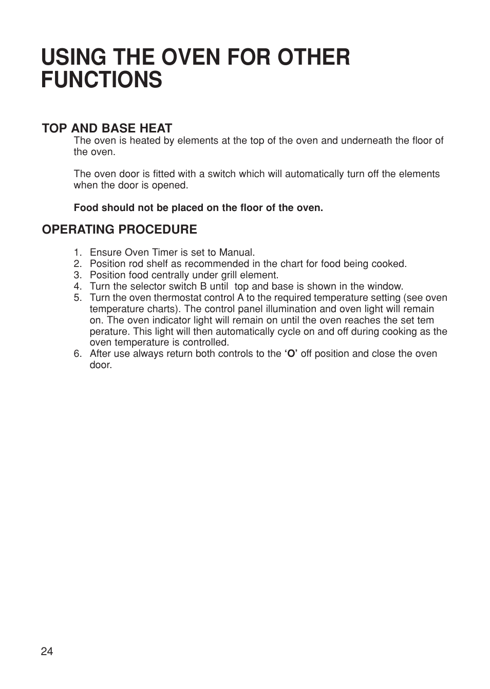 Using the oven for other functions | Hotpoint BS61 MK2 User Manual | Page 24 / 40
