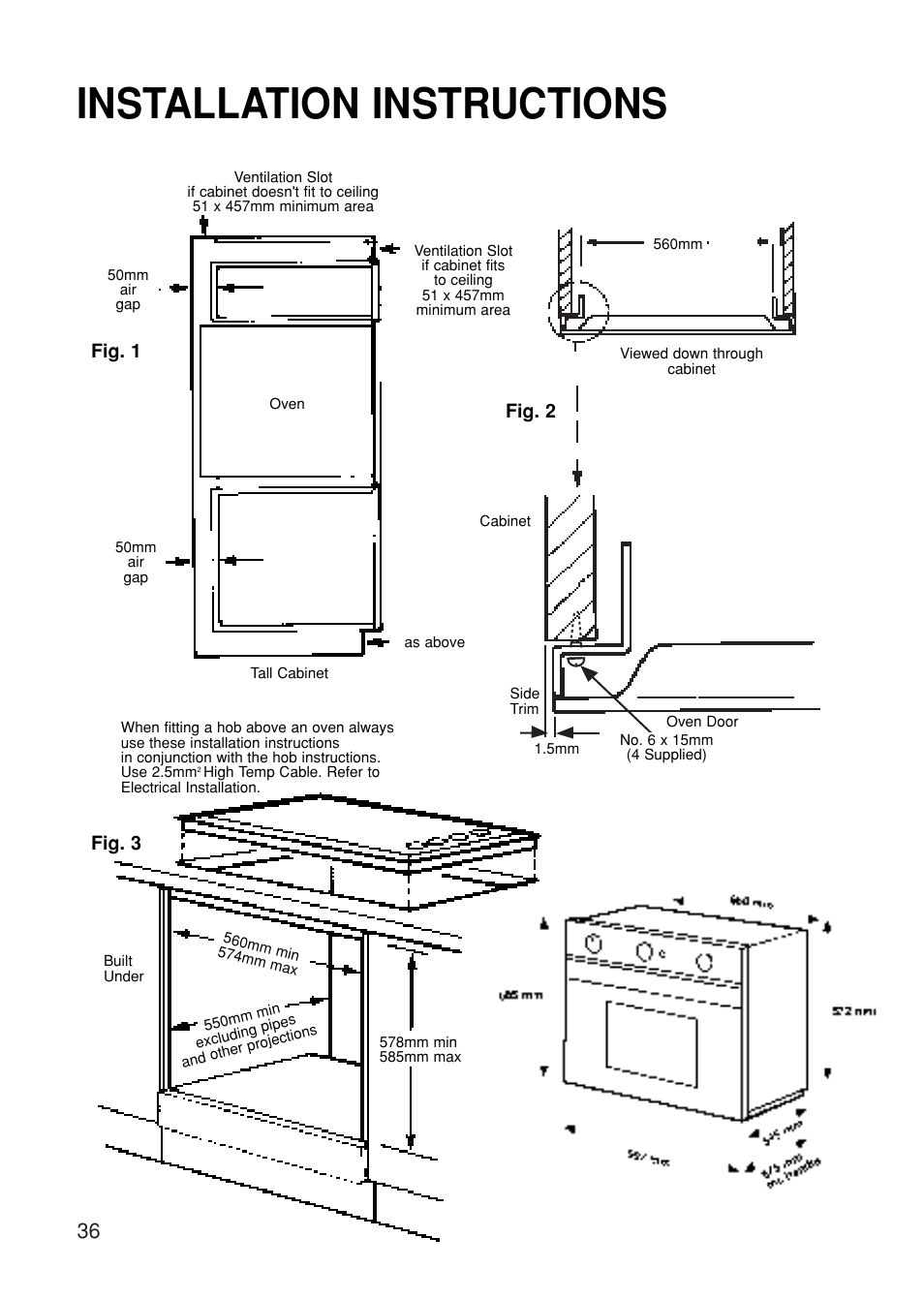 Installation instructions | Hotpoint BS61 MK2 User Manual | Page 36 / 40